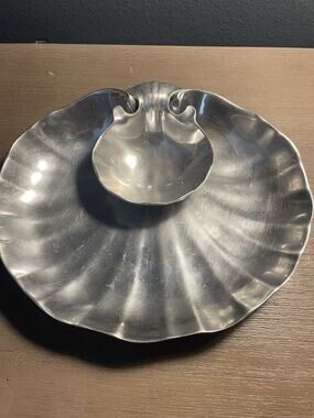 Vintage Wilton Armetale RWP Clam Shell Chip Dip Serving Platter 2 Pc USA